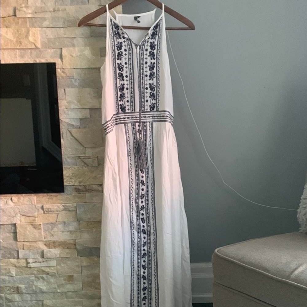 White and blue Embellished Resort Sundress
